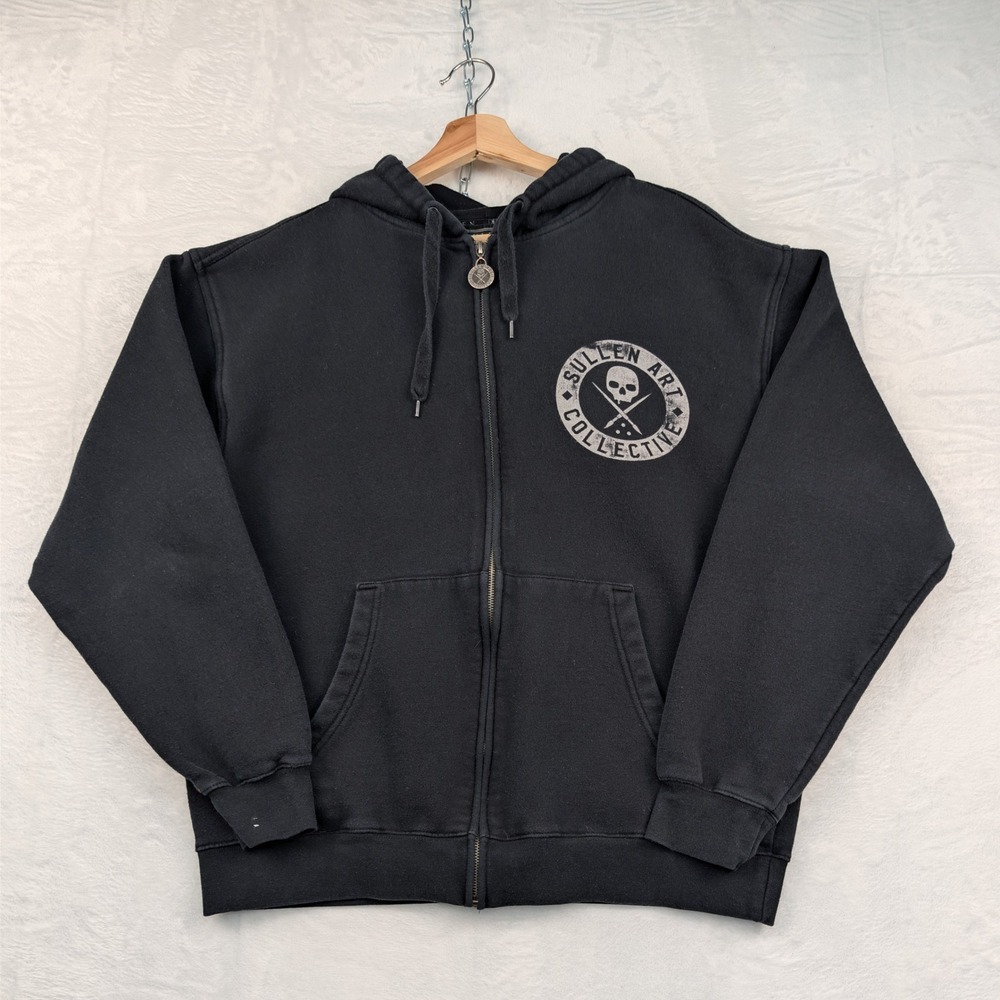 Sullen Art Collective Hoodie Men XL Black Skull Zip Up Graphic Tattoo Boxy Goth